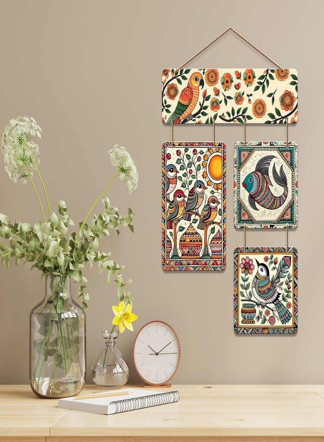 Artvibes Sparrows & Fish Ethnic Indian Folk Art Decorative Wall Art MDF Wooden Wall Hanger for Living Room | Wall Accent | Sceneries | Aesthetic Wooden Decor | Graphic Artwork | Ideal Gifts (WH_6539N) - Image 4
